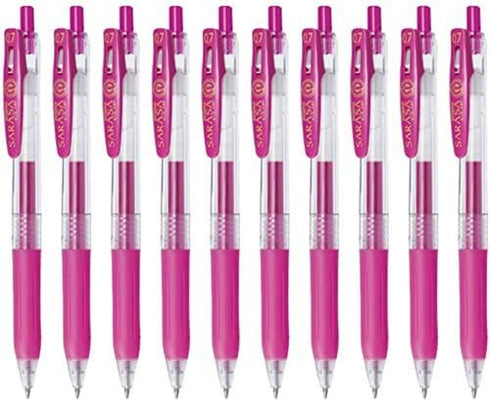 Zebra Sarasa Clip 0.7 Retractable Gel Ink Pen, Rubber Grip, 0.7mm, Magenta Ink, Value Set of 10