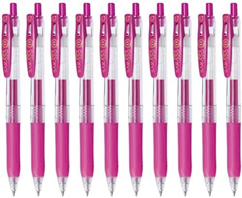 Zebra Sarasa Clip 0.7 Retractable Gel Ink Pen, Rubber Grip, 0.7mm, Magenta Ink, Value Set of 10