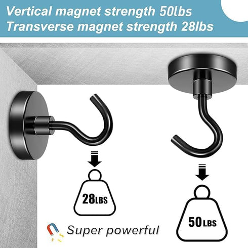 FINDMAG 10 Pack Black Magnetic Hooks Heavy Duty, 50LBS Neodymium Magnet Hook for Home, Kitchen, Workplace, School