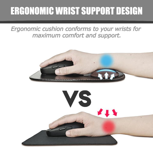 Ergonomic Leather Mouse Pad Mat with Wrist Support, Non-Slip Rubber Base for Gaming Office