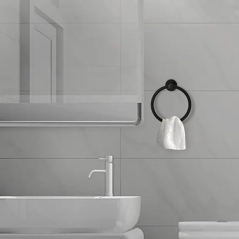 Hand Towel Holder for Wall Mounted - Towel Ring, Simple Round Towel Hanger SUS 304 Stainless Steel (Black)