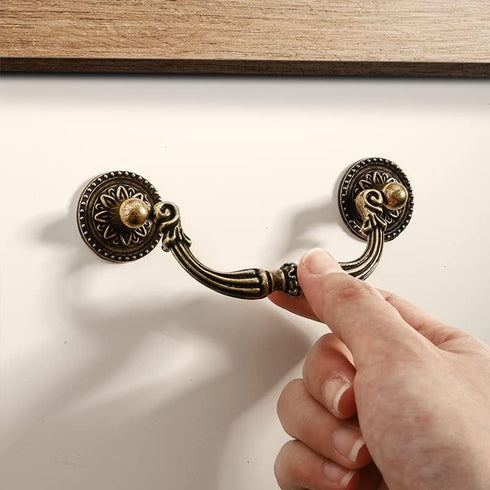 6PC Nostalgic Chic Vintage Bronze Drawer Handles, Drooping Guardrail Dresser Cabinet Handles (3.78in)