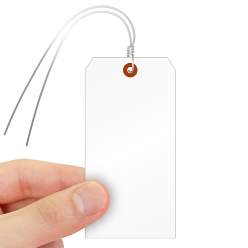 SmartSign Blank White Tag with Wire, 6 1/4" x 3 1/8", Pack of 25, Tear Proof Polypropylene