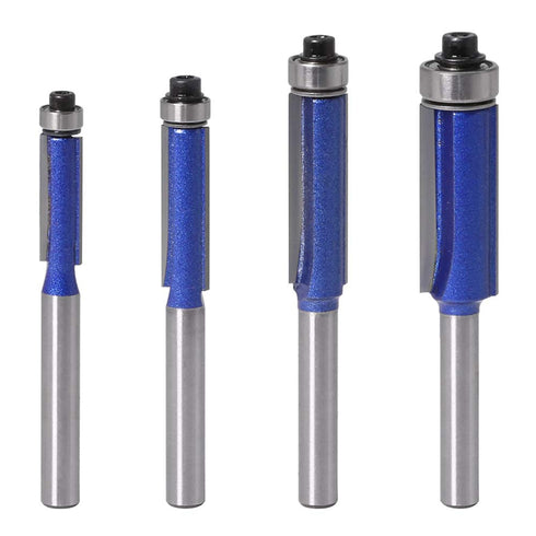 Wolfride 4PCS Flush Trim Router Bit Set 1/4 Inch Shank Top Bearing