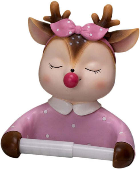 WOONEKY Wall-Mounted Pink Toilet Paper Holder Tissue Storage Rack Cute Deer Design Bathroom Roll Paper Rack
