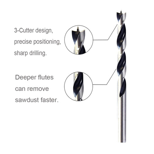 Brad Point Drill Bits 3mm (1/8") Wood Drill Bit Set, High Carbon Steel for Woodworking