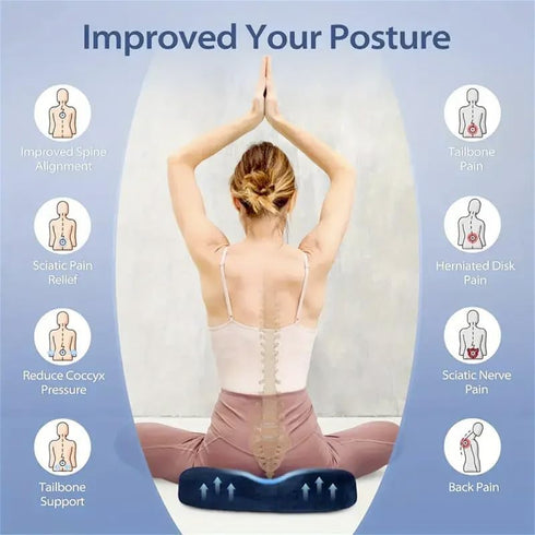 Charm Bird Sciatica Ergonomic Seat Cushion -Large Memory Foam Office Chair Cushion Seat Pad - Sciatica & Lower Back