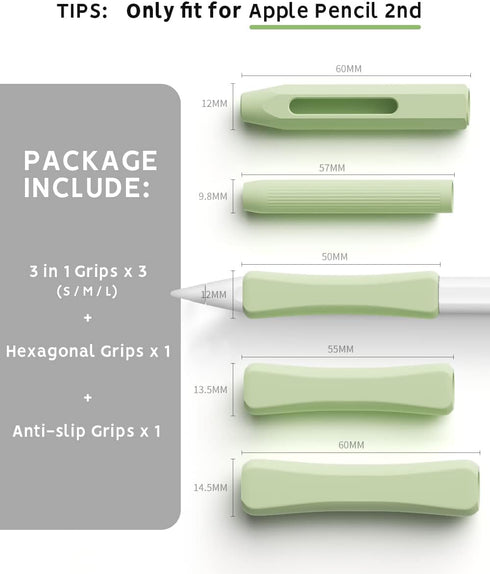 AFOOYO 5 Pack 2nd Pencil Grips Compatible with Apple Pencil Generation/USB-C/Pro Silicone Ergonomic Design Sleeve