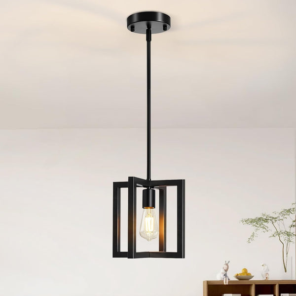 Pendant Light, Adjustable Height Farmhouse Pendant Light Fixtures, 1-Light Black Hanging Light