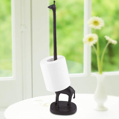 Rustic Brown Cast Iron Giraffe Paper Towel & Toilet Tissue Holder