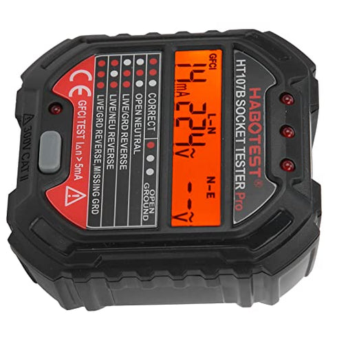 HT107B 90-250V Socket Tester, 3-Pin Outlet Tester for Voltage Leakage Test Electric Circuit Detector