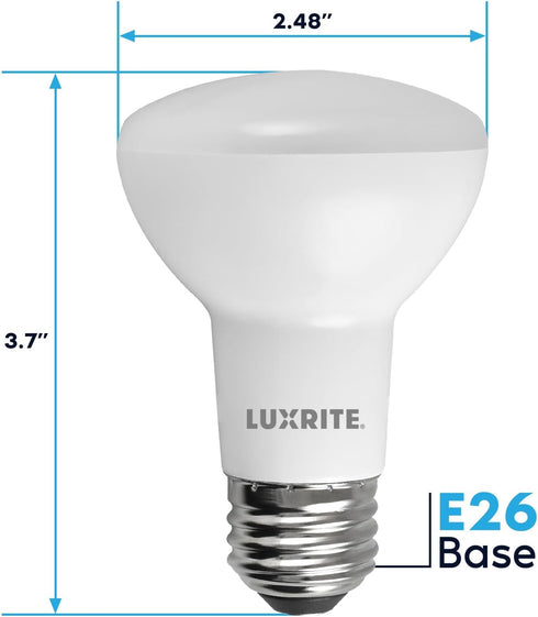 BR20 Bulb, 45W 3500K Dimmable, 460 R20 Bulb 6.5W, E26 (4 Pack) LUXRITE LED Equivalent, Natural White, Lumens, LED Flood