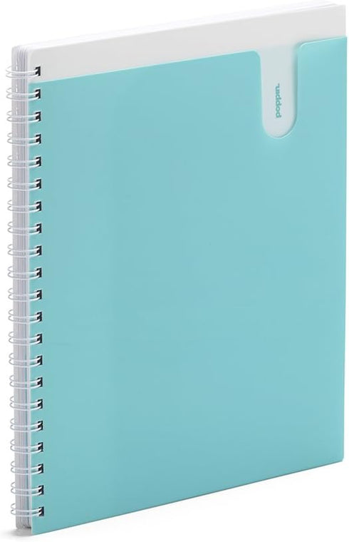 Poppin Spiral Notebook, 1-Subject College Ruled Notebook, Translucent Front Cover Pocket for Added Storage, 80 Sheets, Easy Tear Pages (Aqua, 1-Subject) by Poppin
