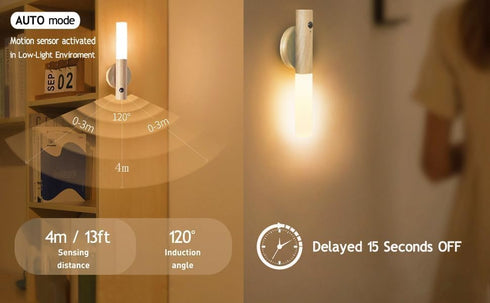 FR.Tooc 2PCS) Wall Sconces, Smart Portable Sensor Night Light Wood USB Rechargeable Magnetic Night Light for Bedroom