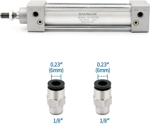 Baomain Pneumatic Air Cylinder SC 32-200, 32mm Bore, 200mm Stroke, Dual Action (1PCS)