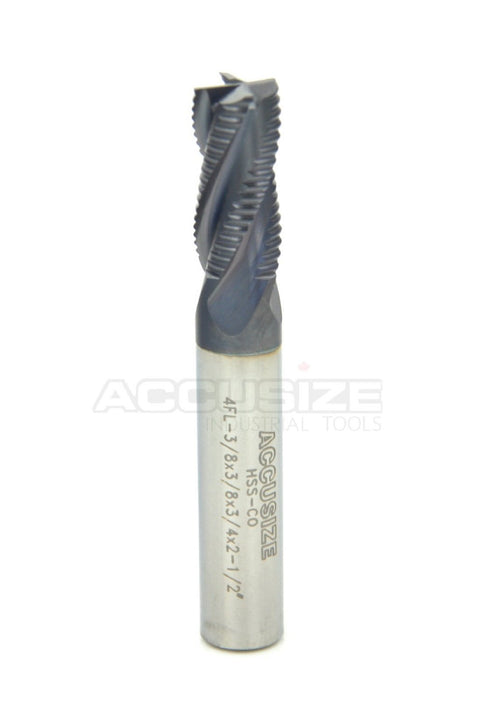 Accusize 3/8'' M42 8% Cobalt Tialn Roughing End Mill, 3/8'' Shk Dia, 3/4'' Flute Length, 4 Flute, 1104-0038