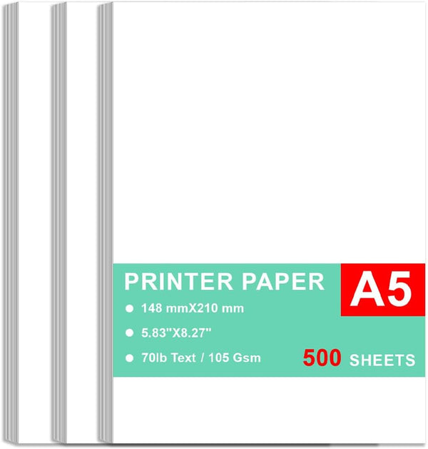 Printer Paper - 500 Sheets, A5 Premium Bright White Paper, 28lb Bond