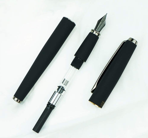 Hongdian 517D Matte Black Fountain Pen, Fine Point, Warrior Series with Converter and Metal Case