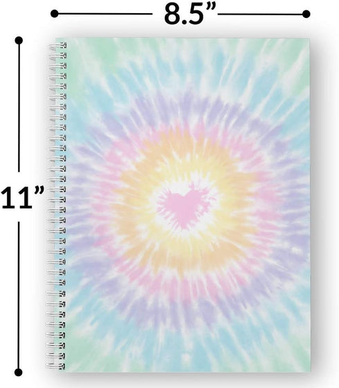 Gotcha Covered Notebooks Softcover, Love To Tie Dye, 8.5" x 11", Trendy Spiral Notebook, 120 Wide Ruled Pages