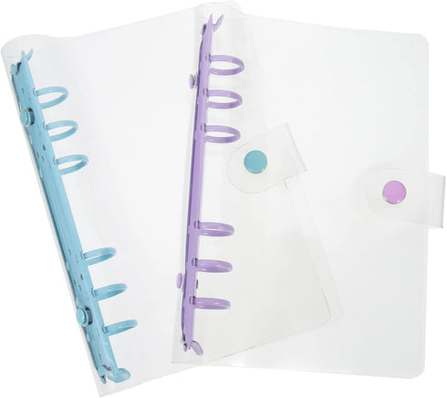 STOBOK 2pcs Clear A6 6-Ring Binder Cover, Refillable Planner Binder Cover, Snap Button Closure, Loose Leaf Folder