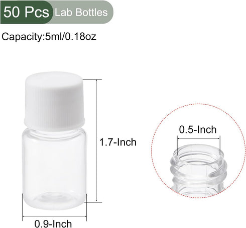 YOKIVE 50 Pcs Chemical Storage Bottle, Plastic Container with Wide Mouth | Reagent Sample Sealing, Great for Laboratory, Store, Factory (Transparent, 5-ML) by YOKIVE