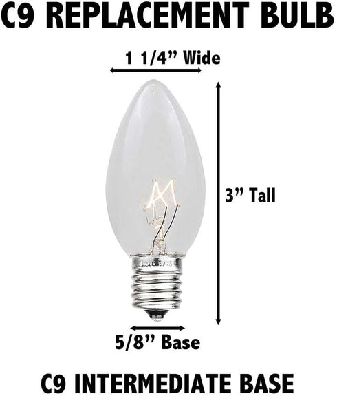 C9 Set 25 Dimmable, Novelty Lights Clear Christmas String Light - Foot, Indoor/Outdoor, Green Wire