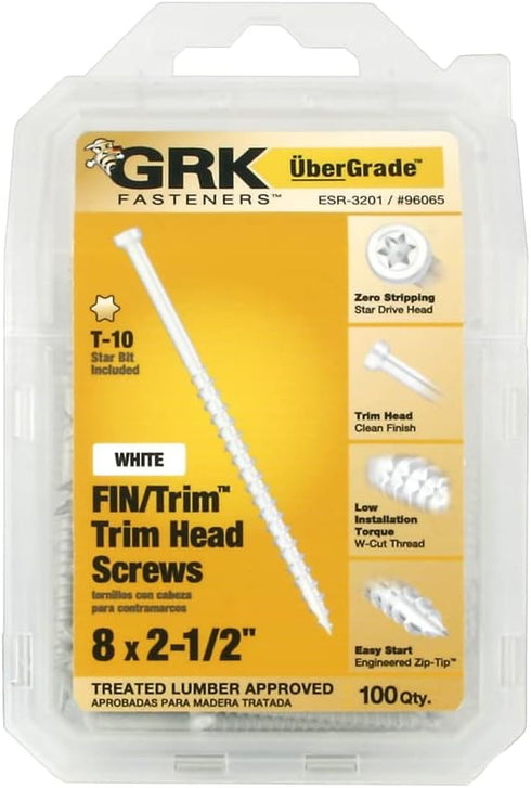 GRK Fasteners 96065 #8 x 2-1/2" White FIN/Trim Screws 100CT