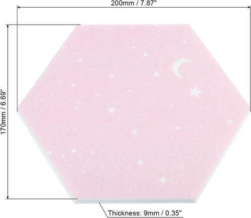 PATIKIL Hexagon Felt Board Tiles, 8 Pack Self Adhesive Mini Moon Wall Pin Bulletin Board with Push Pins for Photos Memos Home Office Decor, Pink by PATIKIL