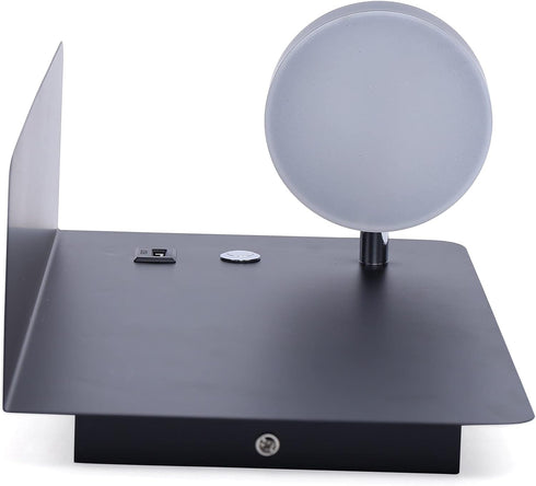 Jiabailie Sconce,7W Bedside LED Wall Mount Light with U-SB Port and Switch,Black Wall Wall Lamp with Shelf Holding
