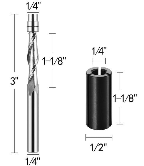 1/4-Inch Shank Spiral Flush-Trim Router Bit, Solid Carbide Up Cut CNC Router Bit