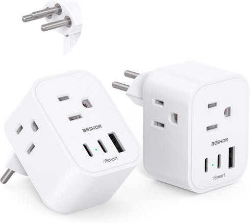 2 Pack Switzerland Travel Plug Adapter, Type J Power Adapter with 3 Outlets, 3 USB Ports for Travel Essentials