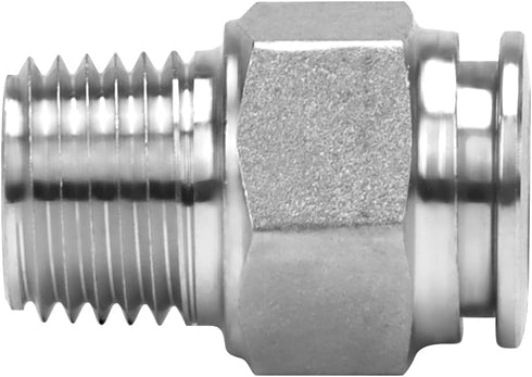 Push to Connect Fitting - 304 Stainless Steel Male Straight 3/8" Tube OD x 1/4" NPT Thread (Pack of 2)