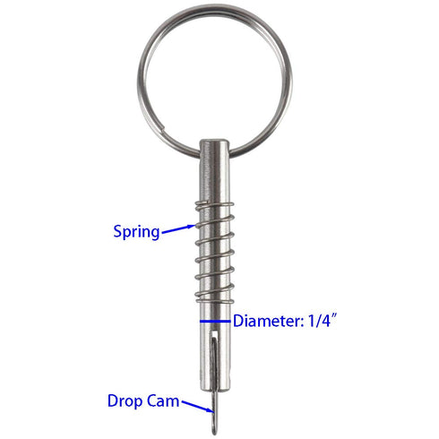 2 Pcs Quick Release Pin with Drop Cam & Spring - Diameter 1/4"(6.3mm), Usable Length 1.3"(33mm), Full 316 Stainless