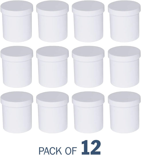EZY DOSE Ointment Jar and Container, 16 oz Capacity, Leak-Proof, Durable Design, White (Pack of 12)