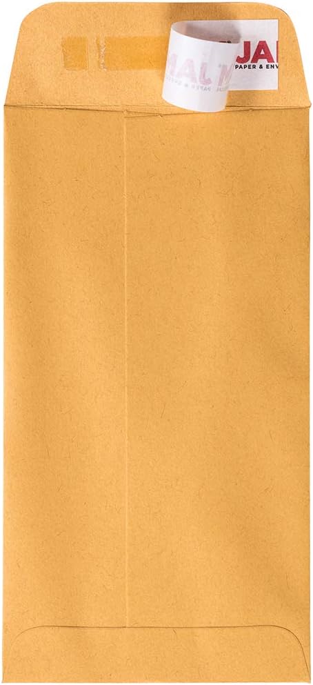 JAM PAPER #7 Coin Business Envelopes, 3 1/2 x 6 1/2, Brown Kraft Manila, 50/Pack with Peel and Seal Closure