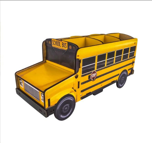 Pencils Organizer School Bus Pen Holder, Creative DIY Multifunctional Desk Organizer, 6 Compartments for Office School