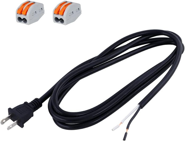 16AWG Replacement Power Cord, 2 Prong Pigtail 16 Gauge Polarized Plug Extension Cord, 6FT Black