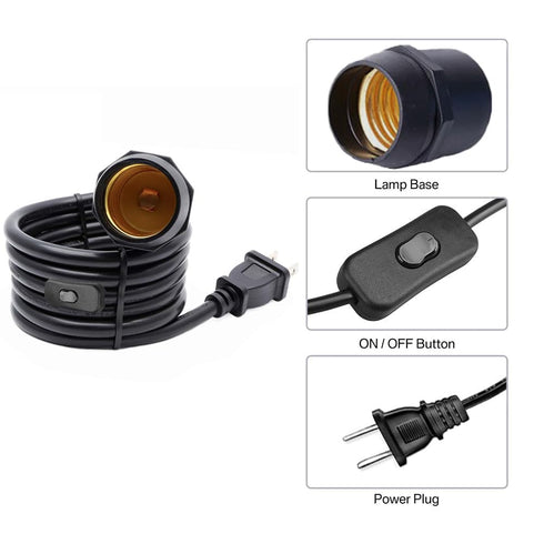 BUBYVV E26 6.6 Ft Light Socket Extender, with Plug and ON/Off Switch, Extension Cord for Pendant Lights, Outdoor String