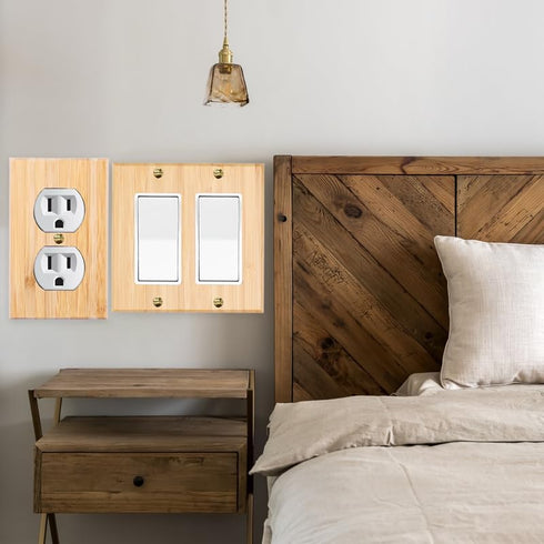 4PC Raw Wooden Solid Wood Outlet Covers, Decorative Wall Plate Bamboo Quality Light Switch Plate Cover Double Hole