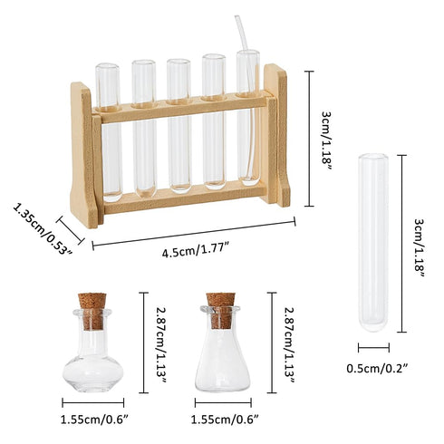 Dollhouse Mini Glass Test Tube Dollhouse Science Sets Miniature Glass Tube Tiny Wood Test Tube Rack Micro Landscape Experiment Ornament for Dollhouse Decor