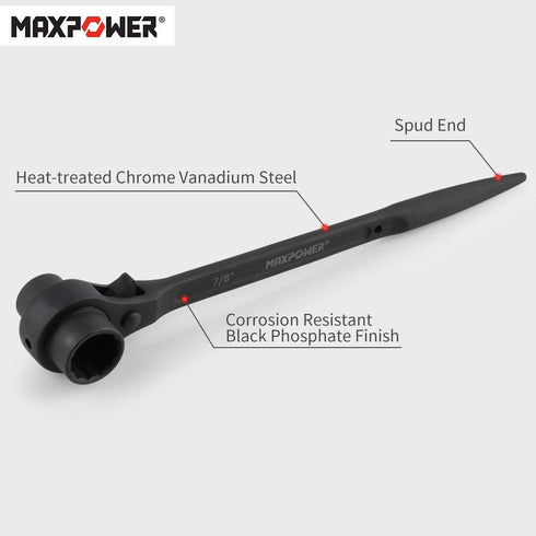 2PCS Set, 7/8 inch 3/4 inch, 17 mm 19 mm MAXPOWER Scaffold Wrench Dual Socket Scaffold x and Metric x Spud Ratchet