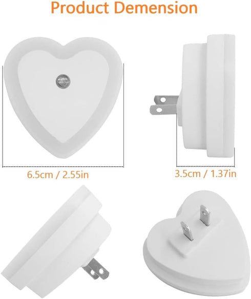 in(4-Pack), 0.5W LED Night Lights Plug Dusk to Dawn Sensor Auto-On/Off, Heart Shaped Nightlight for Bedroom, Bathroom