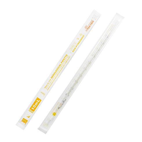 Polystyrene 10ml Serological Pipettes, Pack of 100 Individually Wrapped Sterile Plastic Graduated Pipettes