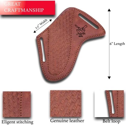 Leather Knife Sheath for Belt, Slanted Pancake Tooled Leather Cover, 100% Real Leather for Bull Cutter Knife