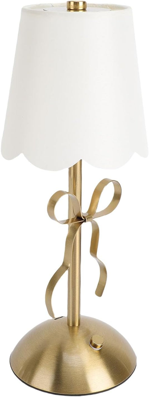 11.81in Small Bow Table Lamp, Rechargeable Cute Coquette Bow Table Lamp with Fabric Shade Bedside Light Desk Lighting