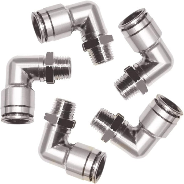 Pneumatic Push To Connect Fittings Heavy Duty Elbow, 3/8 inch Tube OD x 1/4" NPT Male Thread (5Pcs)