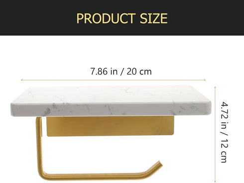 Bathroom Wall Mounted Marble Tissue Roll Holder with Shelf Modern Design for Keys Phone Items Stylish Toilet Paper