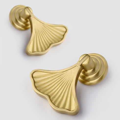 Generic 2 1) Pcs Modern Creative Leaf Single Hole Drawer Knob Bookcase Shoe Cabinet Bedside Table Fan-Shaped Brass