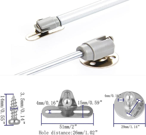 80N/18 lb Gas Strut Cabinet Hinge Safety Lift Support, 6" Length, 4 Set, Silver