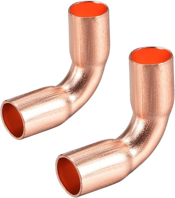 uxcell 2pcs 6.35mm ID 90 Degree Copper Elbow Short-Turn Copper Pipe Fitting Connector for Plumbing